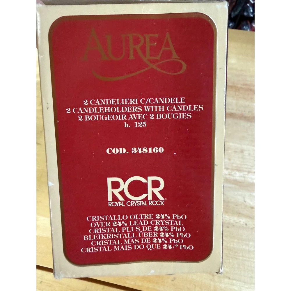 RCR Royal Crystal Rock Aurea Lead Crystal Candle Holders Set of 2 Italy 5in